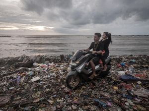 Sampah Kiriman Gelombang Laut Menumpuk di Pandeglang