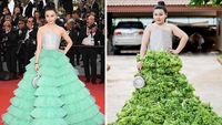 Kocak! Tiru Selebriti, Wanita Ini Manfaatkan Makanan Jadi Pakaiannya