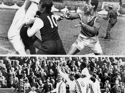 Di dalam film Escape To Victory, para tentara sekutu harus bertaruh nyawa dan harga diri dalam sebuah laga sepakbola. Lawannya adalah para tentara Jerman. Foto: Getty Images/Hulton Archive