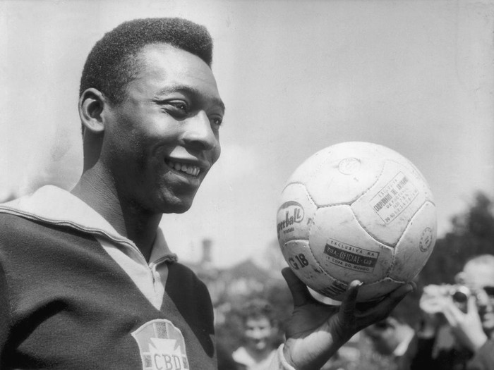 Brazilian footballer Pele in training for Brazil's match against England.    (Photo by Keystone/Getty Images)