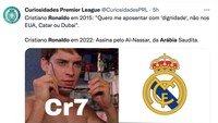 Ada ledekan, Ronaldo memilih Al Nassr karena logonya mirip Real Madrid, mantan klubnya. (Foto: Twitter @CuriosidadesPRL)