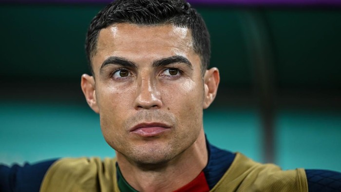 DOHA, QATAR - DECEMBER 10: Cristiano Ronaldo of Portugal Looks on prior to the FIFA World Cup Qatar 2022 quarter final match between Morocco and Portugal at Al Thumama Stadium on December 10, 2022 in Doha, Qatar. (Photo by Harry Langer/DeFodi Images via Getty Images)