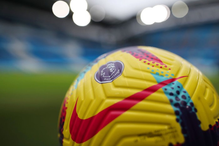 MANCHESTER, ENGLAND - DECEMBER 31: A detailed view of the Nike Flight Hi-Vis Premier League match ball prior to the Premier League match between Manchester City and Everton FC at Etihad Stadium on December 31, 2022 in Manchester, England. (Photo by Jan Kruger/Getty Images)
