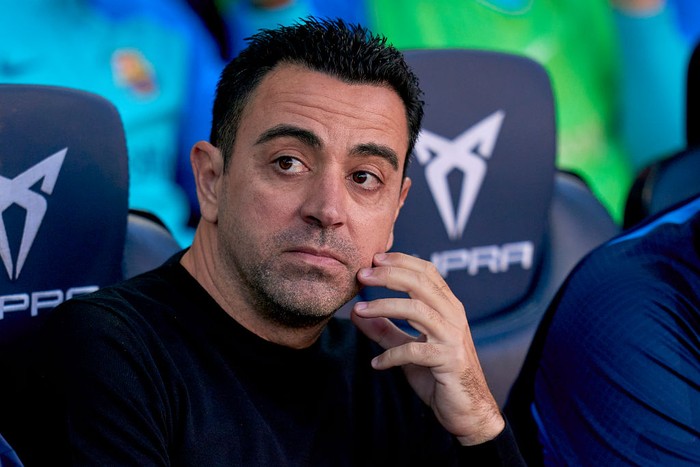 BARCELONA, SPAIN - DECEMBER 31: Xavi Hernandez, head coach of FC Barcelona looks on prior the LaLiga Santander match between FC Barcelona and RCD Espanyol at Spotify Camp Nou on December 31, 2022 in Barcelona, Spain. (Photo by Pedro Salado/Quality Sport Images/Getty Images)