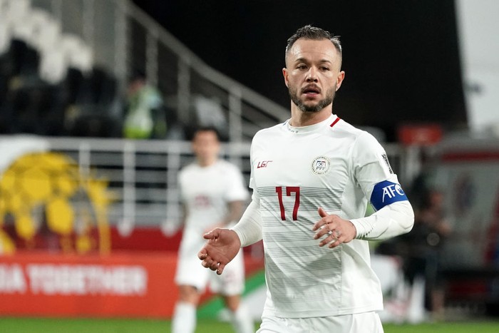 ABU DHABI, UNITED ARAB EMIRATES - JANUARY 11: #17 Stephan Schrock of Philippines in action during the AFC Asian Cup Group C match between the Philippines and China at Mohammed Bin Zayed Stadium on January 11, 2019 in Abu Dhabi, United Arab Emirates. (Photo by Koji Watanabe/Koji Watanabe)
