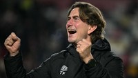 Brentford sementara duduk di peringkat ketujuh Liga Inggris dan masih punya peluang tembus empat besar. Mampukah pasukannya Thomas Frank terus berikan kejutan? (Getty Images)