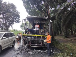 Bus Pelita Paradep Terbakar di Jalinsum Sergai, 22 Penumpang Selamat