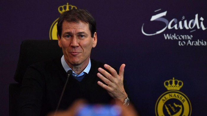 Al-Nassrs French coach Rudi Garcia attends a press conference at the Mrsool Park Stadium in the Saudi capital Riyadh on January 3, 2023, ahead of the unveiling ceremony of Cristiano Ronaldo. (Photo by AFP) (Photo by -/AFP via Getty Images)
