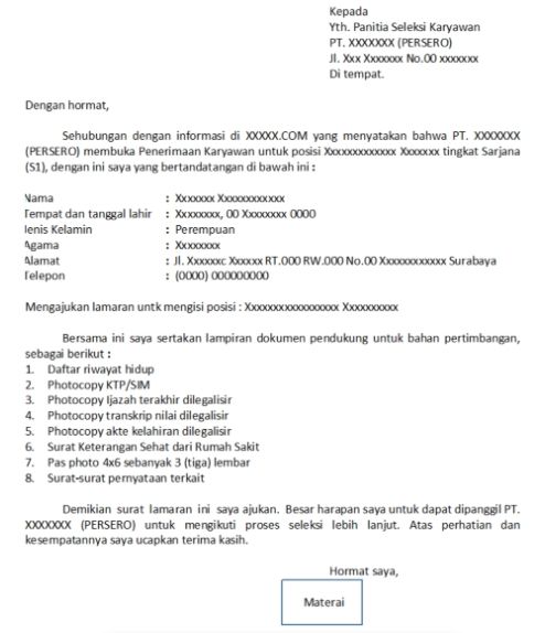 Contoh Surat Lamaran Kerja untuk BUMN