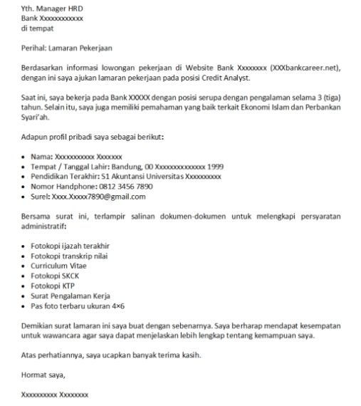 Contoh Surat Lamaran Kerja untuk Bank