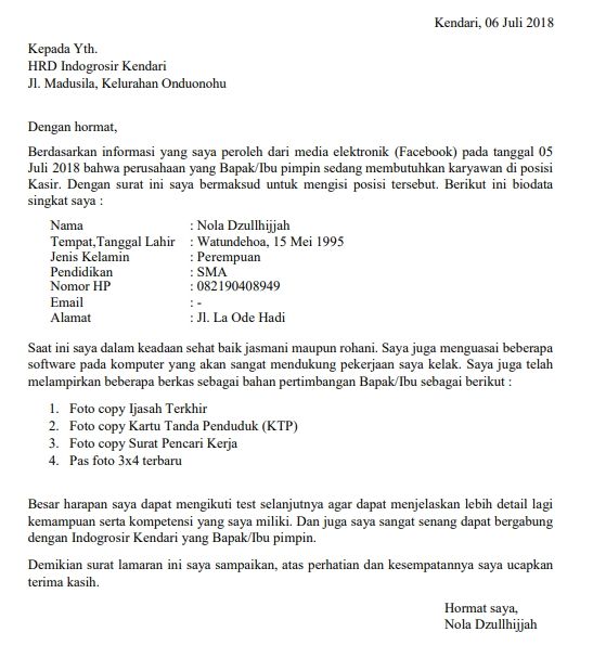 Contoh Surat Lamaran Kerja Umum