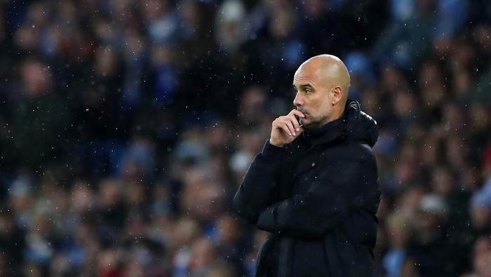 MANCHESTER, ENGLAND - DECEMBER 31: Pep Guardiola, Manager of Manchester City, looks on during the Premier League match between Manchester City and Everton FC at Etihad Stadium on December 31, 2022 in Manchester, England. (Photo by Jan Kruger/Getty Images)