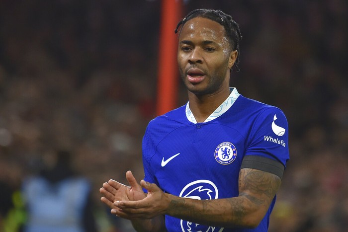 Raheem Sterling Chelsea's Raheem Sterling reacts during the English Premier League soccer match between Nottingham Forest and Chelsea at City ground in Nottingham, England, Sunday, Jan. 1, 2023. (AP Photo/Rui Vieira)