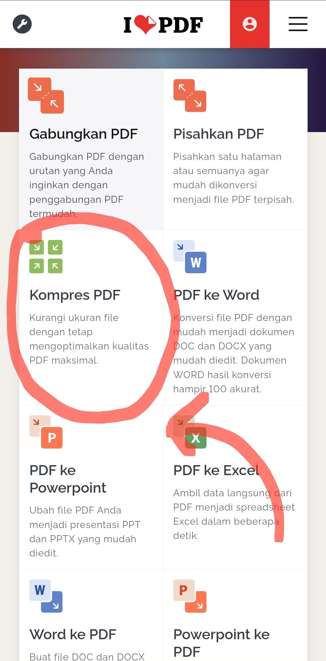 Tangkapan layar laman ilovepdf.com