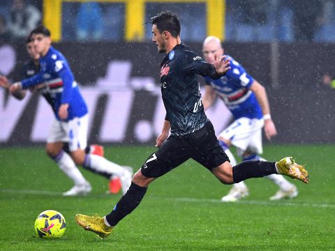 Soccer Football - Serie A - Sampdoria v Napoli - Stadio Comunale Luigi Ferraris, Genoa, Italy - January 8, 2023  Napoli's Eljif Elmas scores their second goal from the penalty spot REUTERS/Jennifer Lorenzini