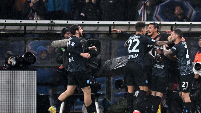 Foto Tano Pecoraro/LaPresse 08 Gennaio 2023 - Genova, Italia Sport, CalcioSampdoria vs Napoli - Campionato italiano di calcio Serie A TIM 2022/2023 - Stadio Luigi FerrarisNella foto: esultanza osimhenPhoto Tano Pecoraro/LaPresse January 08, 2023 - Genoa, Italy Sport, Soccer Sampdoria vs Napoli - Italian Serie A Football Championship 2022/2023 - Luigi Ferraris StadiumIn the photo: osimhen exultation (Photo by Tano Pecoraro/LaPresse/Sipa USA)No Use Germany.