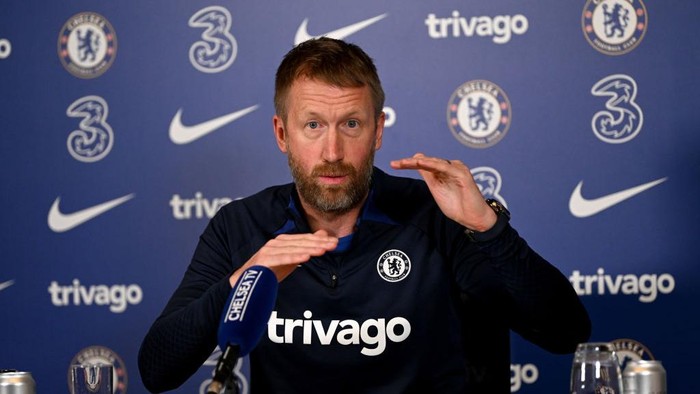COBHAM, ENGLAND - JANUARY 11: Head Coach Graham Potter of Chelsea attends a press conference at Chelsea Training Ground on January 11, 2023 in Cobham, England. (Photo by Darren Walsh/Chelsea FC via Getty Images)