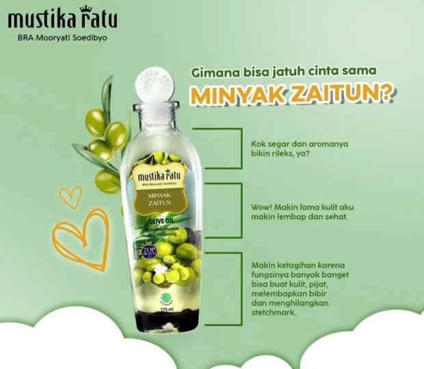 Mustika Ratu Olive Oil/Foto: instagram.com/mustikaratuind Minyak zaitun dari mustika ratu.