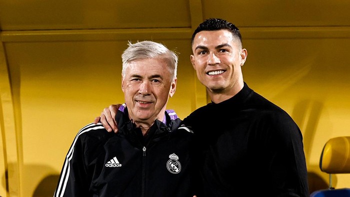 Cristiano Ronaldo Cristiano Ronaldo bertemu pelatih Real Madrid, Carlo Ancelotti, di kompleks olahraga Al Nassr di Riyadh, Arab Saudi, Jumat 13 Januari 2023.