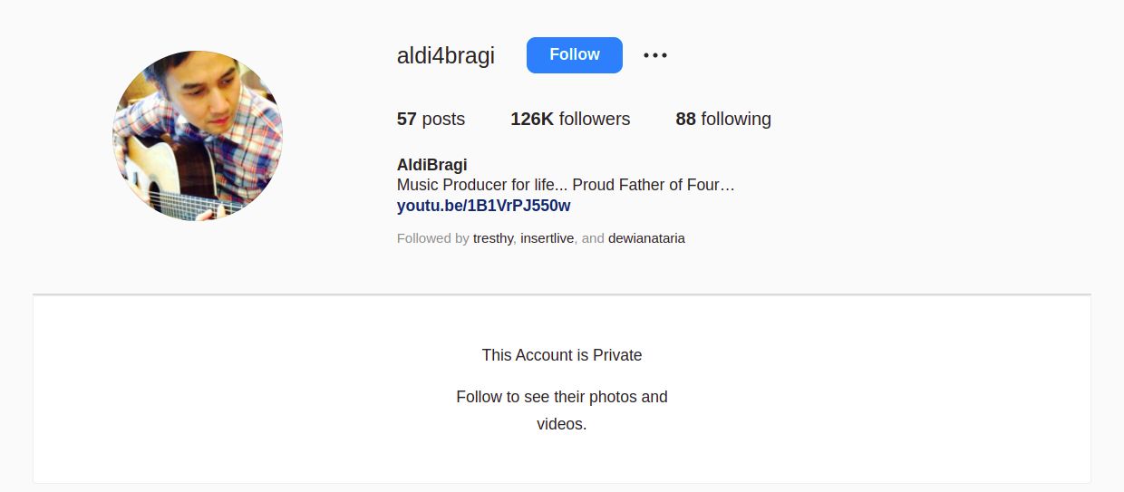 Akun Instagram Aldi Bragi yang dikunci