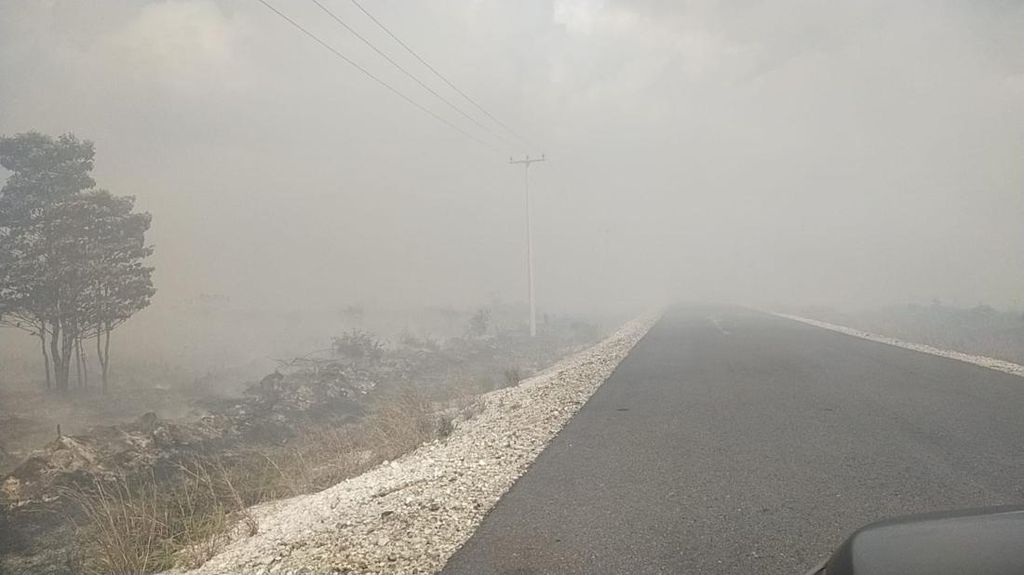 Penampakan Jalanan di Natuna yang Tertutup Asap Tebal Akibat Karhutla Penampakan Jalanan di Natuna yang Tertutup Asap Tebal Akibat Karhutla