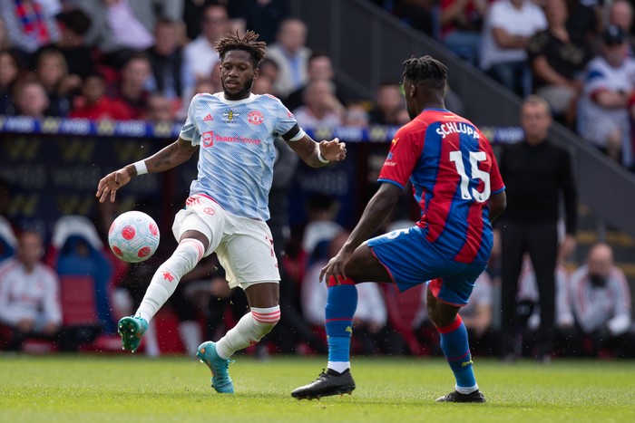 Fred of Manchester United controls the ball during the Premier League match between Crystal Palace and Manchester United at Selhurst Park, London on Sunday 22nd May 2022.  (Photo by Federico Maranesi /MI News/NurPhoto via Getty Images)
