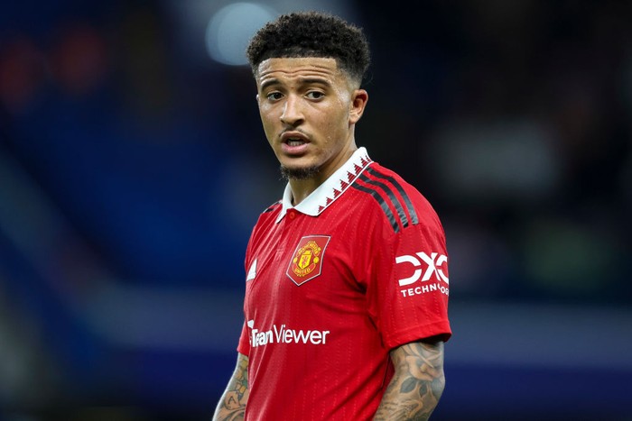 LONDON, ENGLAND - OCTOBER 22: Jadon Sancho of Manchester United during the Premier League match between Chelsea FC and Manchester United at Stamford Bridge on October 22, 2022 in London, England. (Photo by Robin Jones/Getty Images)