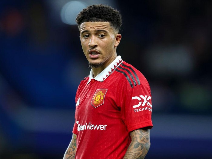 LONDON, ENGLAND - OCTOBER 22: Jadon Sancho of Manchester United during the Premier League match between Chelsea FC and Manchester United at Stamford Bridge on October 22, 2022 in London, England. (Photo by Robin Jones/Getty Images)