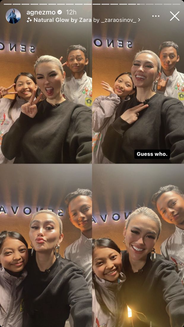 Agnez Mo bersama Devina dan Keysia, siswa SMP 1 Ciawi yang jago dansa.
