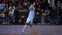 Ronaldo selebrasi ikoniknya usai mencetak gol. Franck Fife/AFP  