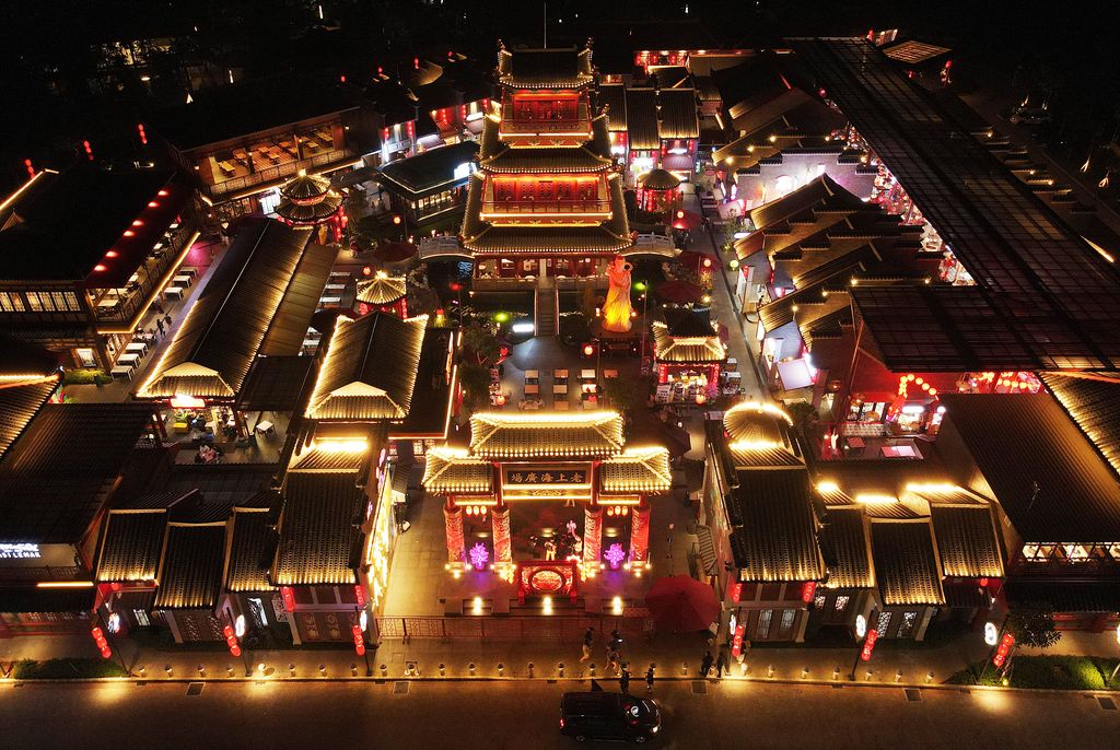 JAKARTA, INDONESIA - JANUARY 19: An aerial view of the Chinatown Sedayu City of Old Shanghai, a themed culinary destination in Sedayu City, Jakarta, Indonesia on Thursday 19 January 2023. Not only culinary, visitors can also pray for Confucian people. Jakarta residents, especially those of Chinese descent, are getting ready to welcome the Chinese New Year celebrations which fall on January 22, 2023. (Photo by Eko Siswono Toyudho/Anadolu Agency via Getty Images)