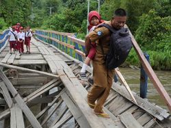 Perjuangan Warga di Kolaka Timur Sebrangi Jembatan Rusak