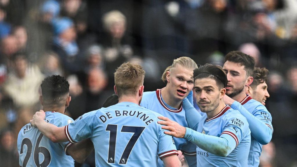 Erling Haaland hat-trick, Man City kalahkan Wolverhampton 3-0 (AFP via Getty Images/PAUL ELLIS)