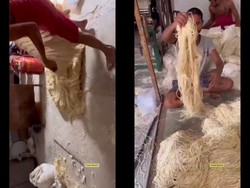 Jijik! Pembuatan Mie Ini Dilakukan di Lantai dan Diaduk Tangan Telanjang