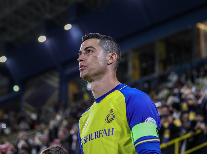 RIYADH, SAUDI ARABIA - JANUARY 22: Cristiano Ronaldo of Al Nassr is seen during the Saudi Pro League match between Al Nassr and Al Ettifaq at Mrsool Park in Riyadh, Saudi Arabia on January 22, 2023. (Photo by Stringer/Anadolu Agency via Getty Images)
