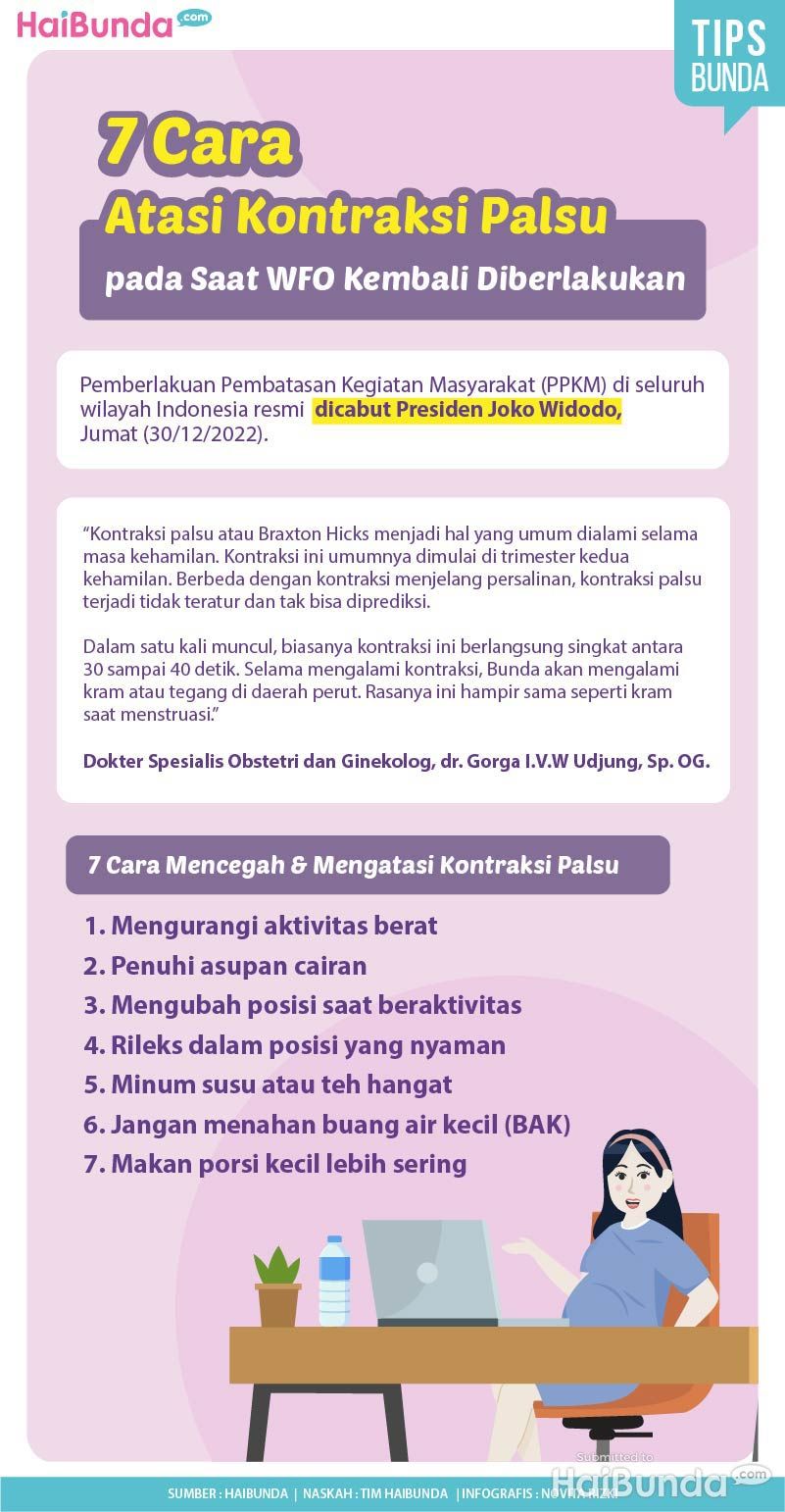 Infografis 7 Cara Atasi Kontraksi Palsu pada Saat WFO Kembali Diberlakukan