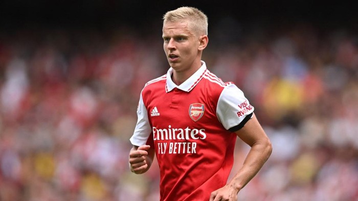 Arsenals Ukrainian defender Oleksandr Zinchenko runs during a club friendly football match between Arsenal and Sevilla at the Emirates Stadium in London on July 30, 2022. (Photo by JUSTIN TALLIS / AFP)