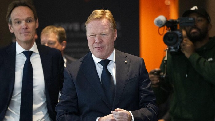Ronald Koeman, coach of the Dutch mens soccer team, arrives for a press conference in Zeist, Netherlands, Monday, Jan. 23, 2023. (AP Photo/Peter Dejong)