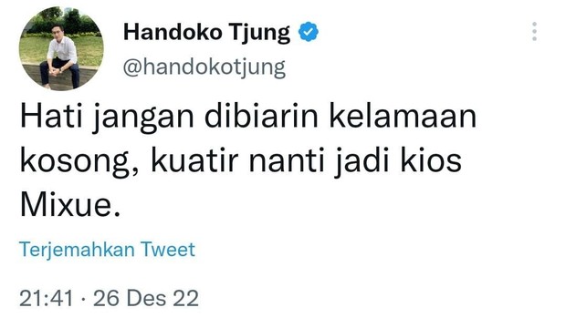 Akun @HandokoTjung / foto: Twitter.com Akun @HandokoTjung