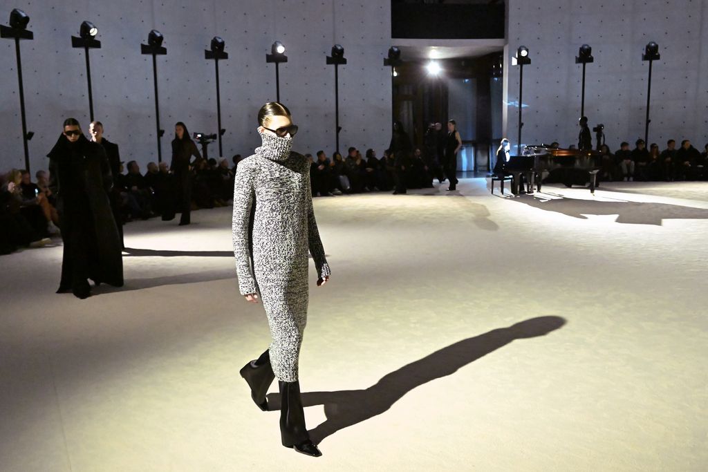 PARIS, FRANCE - JANUARY 17: (EDITORIAL USE ONLY - For Non-Editorial use please seek approval from Fashion House) Models walk the runway during the Saint Laurent Menswear Fall-Winter 2023-2024 show as part of Paris Fashion Week on January 17, 2023 in Paris, France.  (Photo by Stephane Cardinale - Corbis/Corbis via Getty Images)