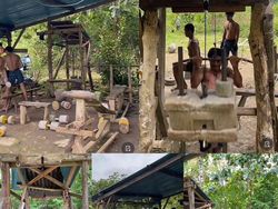 Tempat Gym di Desa Bali Ini Viral, Merakyat Alatnya dari Kayu dan Batu