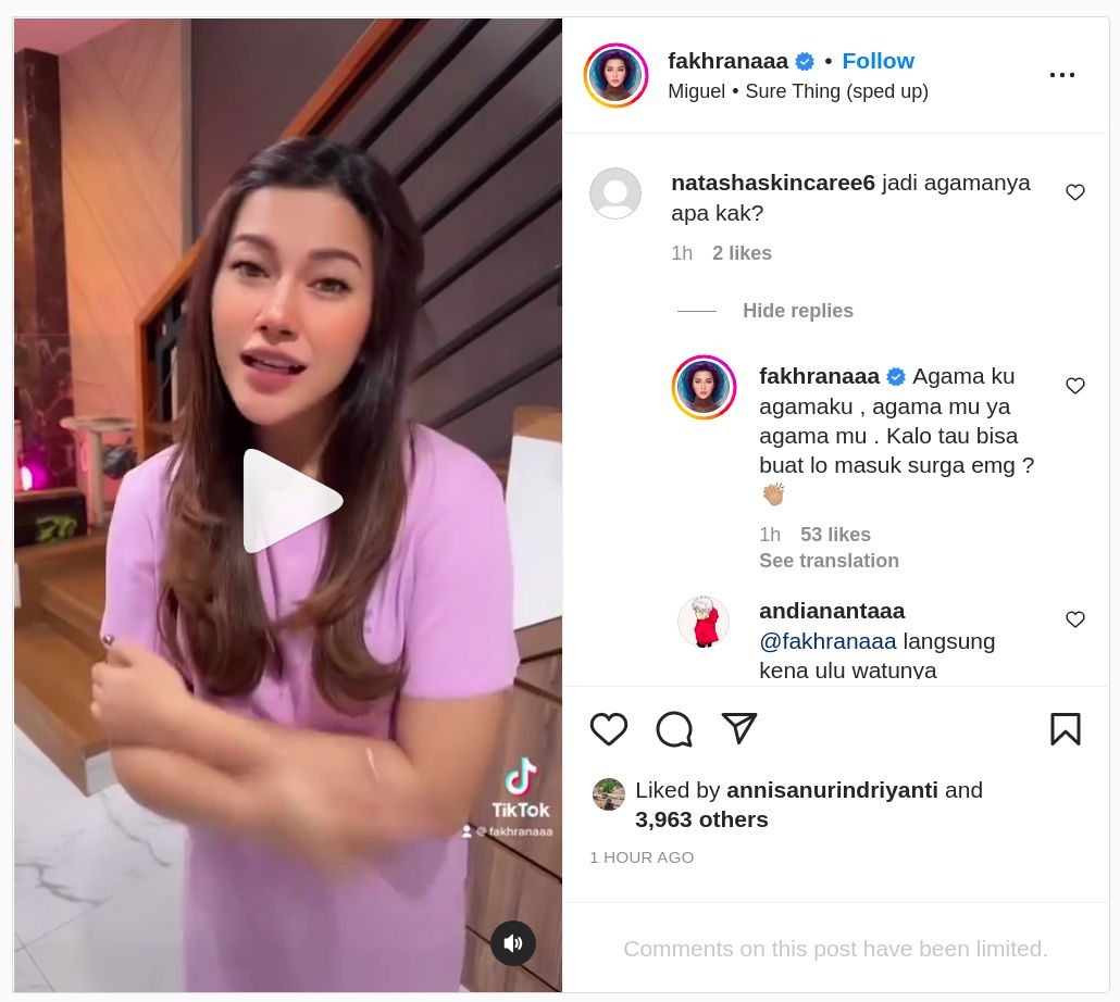 Jawaban Dita Fakhrana soal agamanya.
