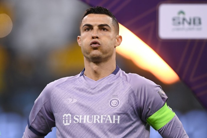 RIYADH, SAUDI ARABIA - JANUARY 26: Cristiano Ronaldo of Al Nassr FC during the Saudi Super Cup match between Al Ittihad and Al Nassr at King Fahd International Stadium on January 26, 2023 in Riyadh, Saudi Arabia. (Photo by Sam Bagnall - AMA/Getty Images)
