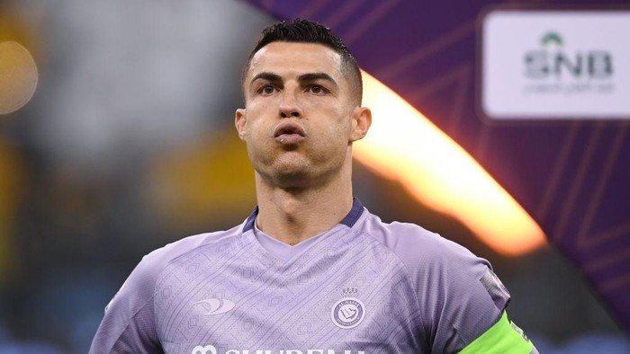RIYADH, SAUDI ARABIA - JANUARY 26: Cristiano Ronaldo of Al Nassr FC during the Saudi Super Cup match between Al Ittihad and Al Nassr at King Fahd International Stadium on January 26, 2023 in Riyadh, Saudi Arabia. (Photo by Sam Bagnall - AMA/Getty Images)