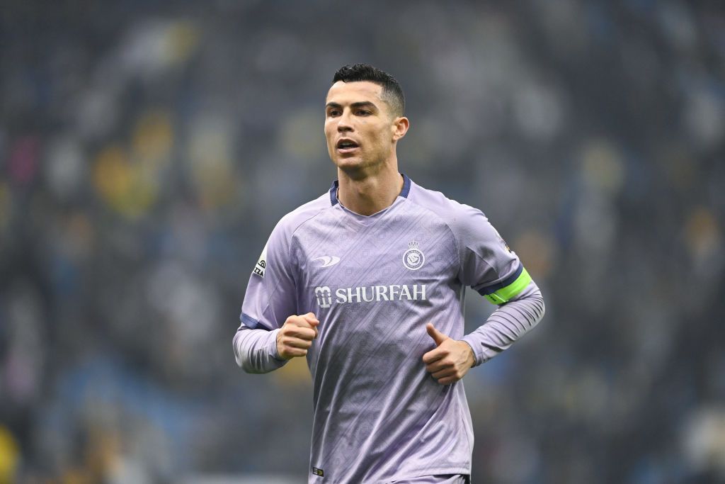 RIYADH, SAUDI ARABIA - JANUARY 26: Cristiano Ronaldo of Al Nassr FC during the Saudi Super Cup match between Al Ittihad and Al Nassr at King Fahd International Stadium on January 26, 2023 in Riyadh, Saudi Arabia. (Photo by Sam Bagnall - AMA/Getty Images)