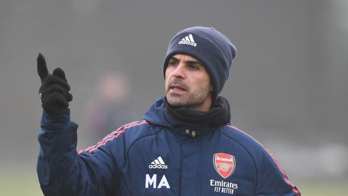 ST ALBANS, ENGLAND - JANUARY 25: Arsenal manager Mikel Arteta at London Colney on January 25, 2023 in St Albans, England. (Photo by Stuart MacFarlane/Arsenal FC via Getty Images)