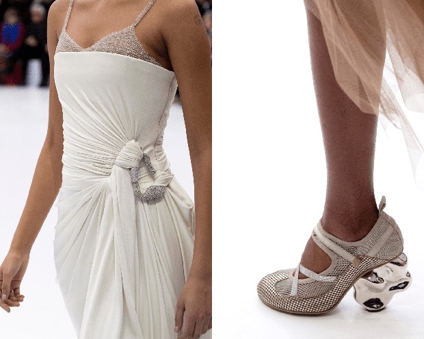 Carabiner sebagai dekorasi gaun dan climbing grip sebagai heels sepatu/