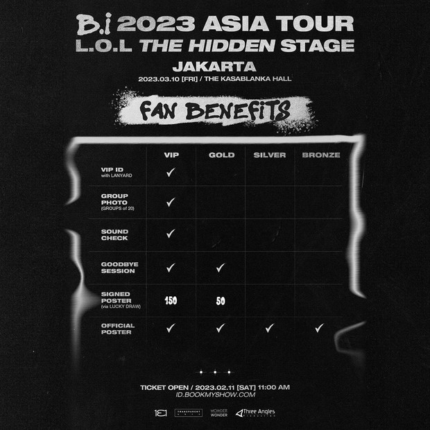 Benefit tiap kategori tiket konser B.I/ Foto: instagram.com/threeanglesproduction