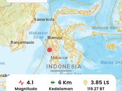 Gempa M 4,1 Guncang Laut Pinrang Sulsel di Kedalaman 6 Kilometer