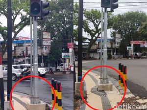 Before-After Guiding Block Terhalang Tiang Traffic Light di Kota Malang